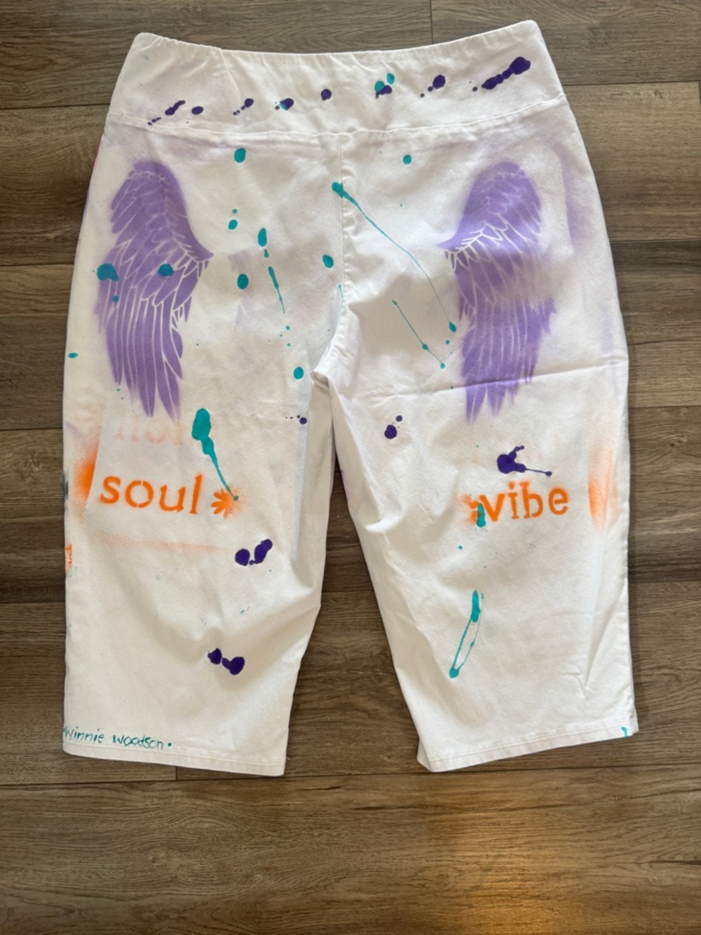 Sale- Sz 2X Hand-Painted Crop Pants White Boho plus size - Picture 7 of 13